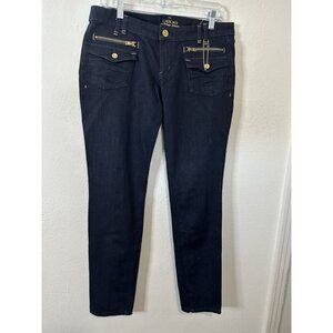 BEBE Women’s Mid Rise Skinny Fit Zip Accents Blue Jeans Size 30